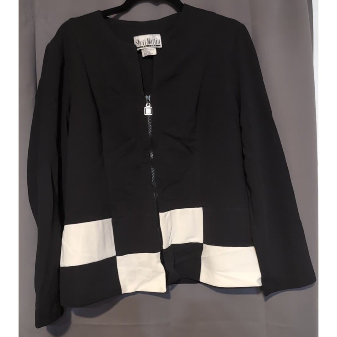 Sheri Martin New York Black White Checkerboard Zip Front Jacket, Women's Size 16 - Thumbnail 3