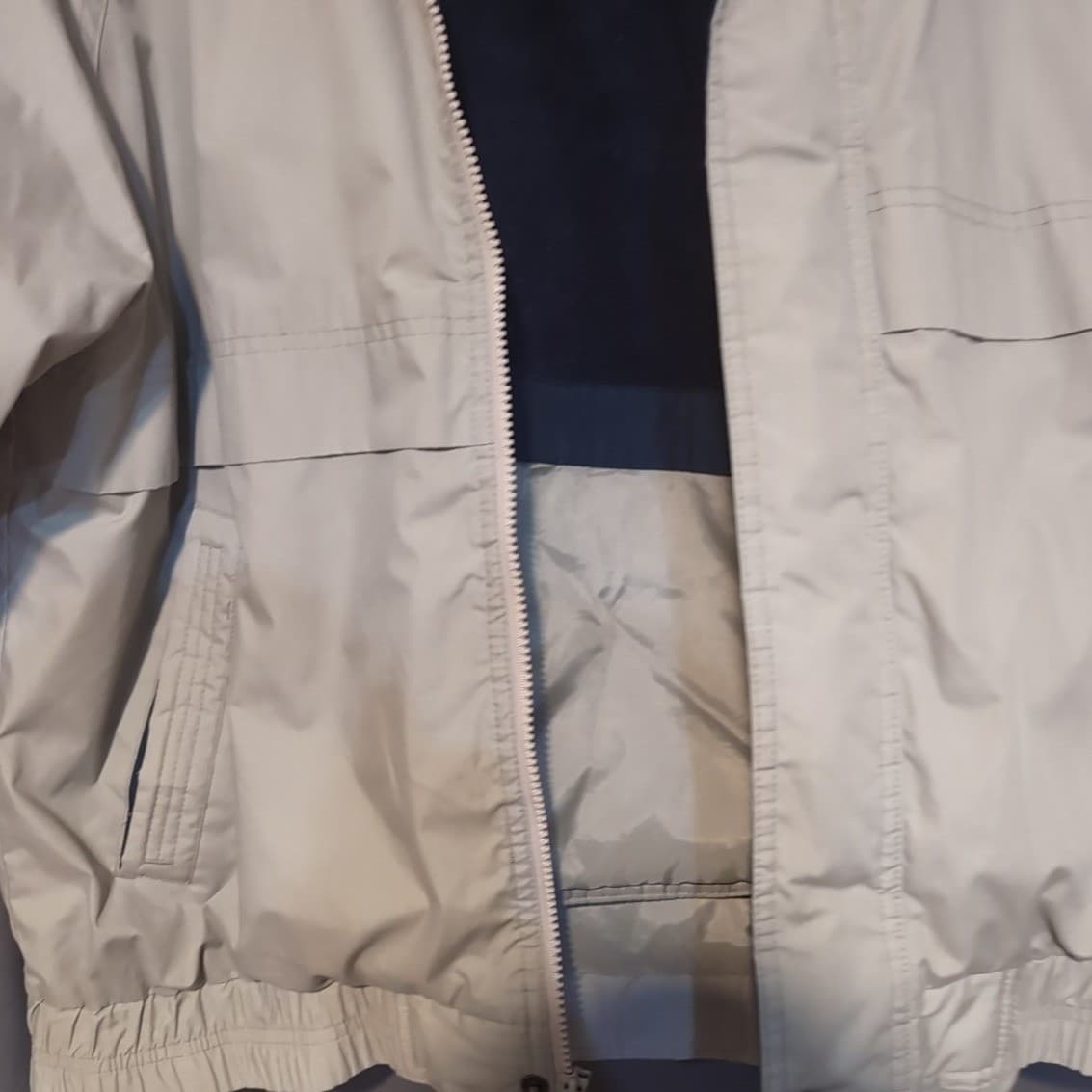 Members Only Tan Khaki Bomber Jacket, Navy Fleece Collar, Men's Medium - Thumbnail 7