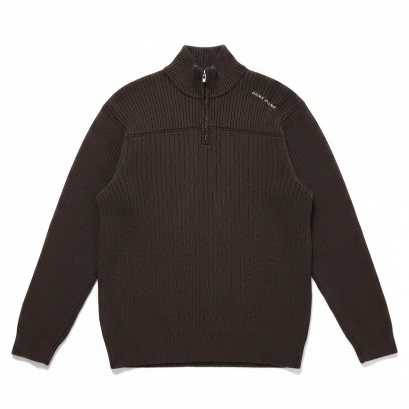DKNY Jeans Brown Ribbed Quarter Zip Sweater, Mock Neck, Men's Large Pullover