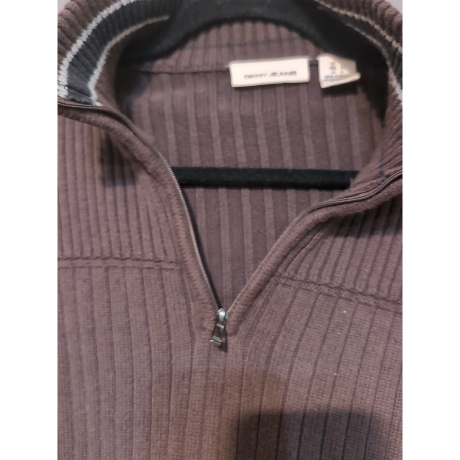 DKNY Jeans Brown Ribbed Quarter Zip Sweater, Mock Neck, Men's Large Pullover - Thumbnail 8