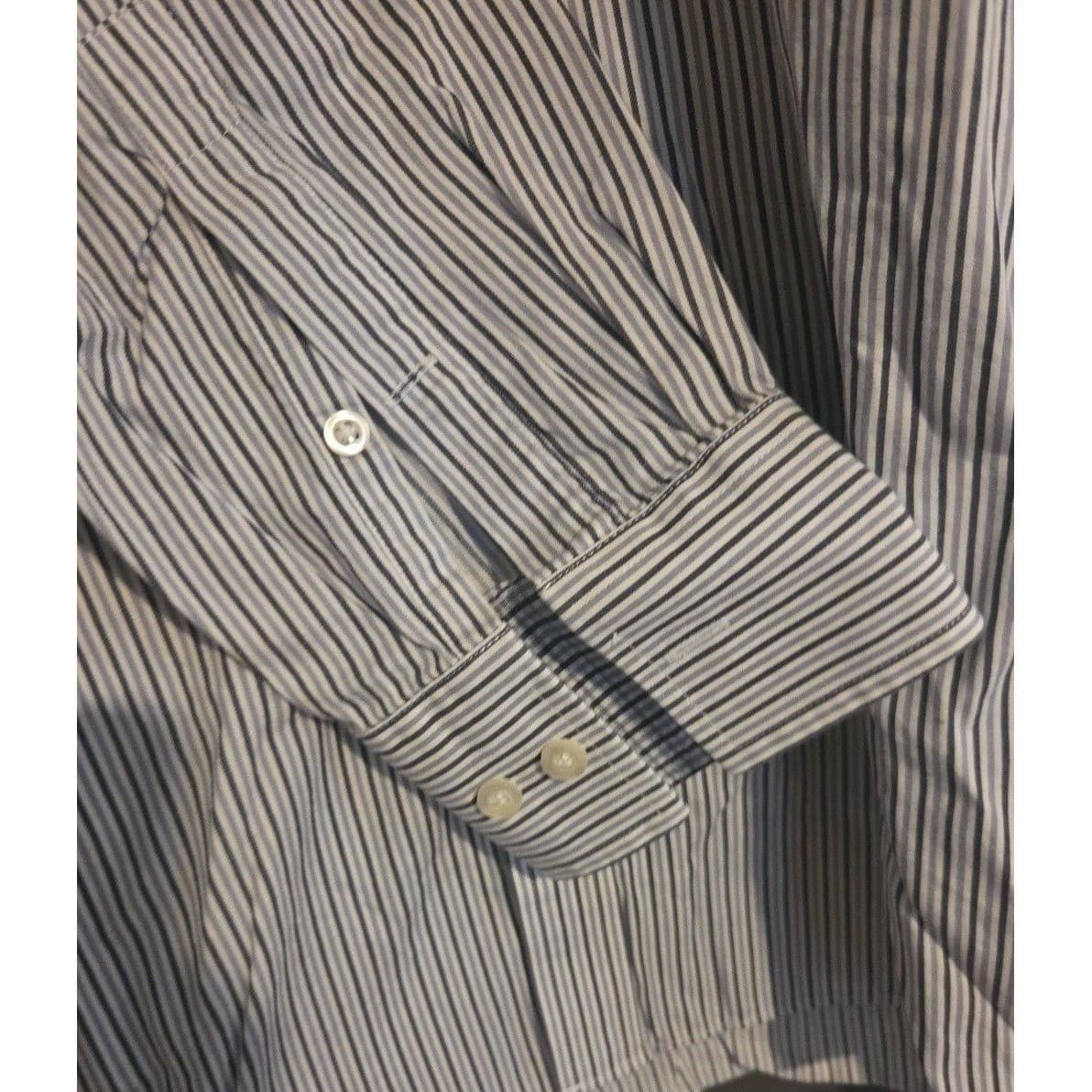 Michael Kors Blue White Striped Long Sleeve Button Down, Men's 16 34/35 Shirt - Thumbnail 7