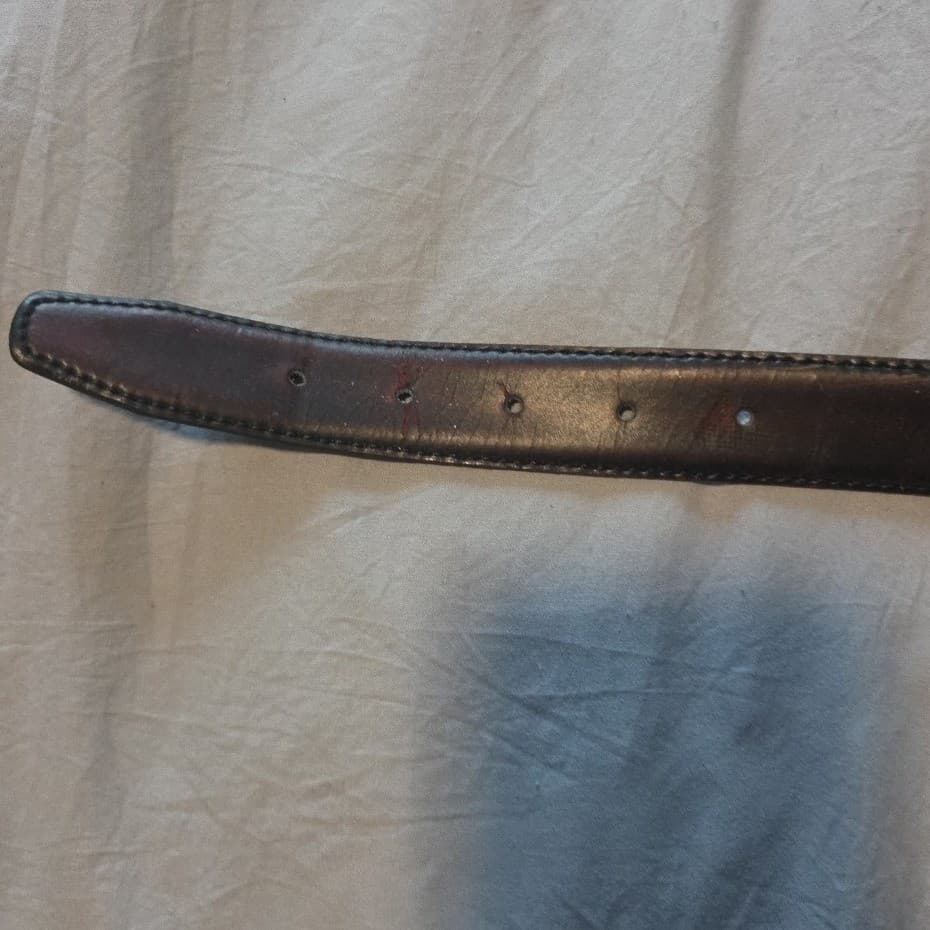 Hand Burnished Leather Belt, Made in Italy, Dark Brown Gold Buckle, Size 34 - Thumbnail 4