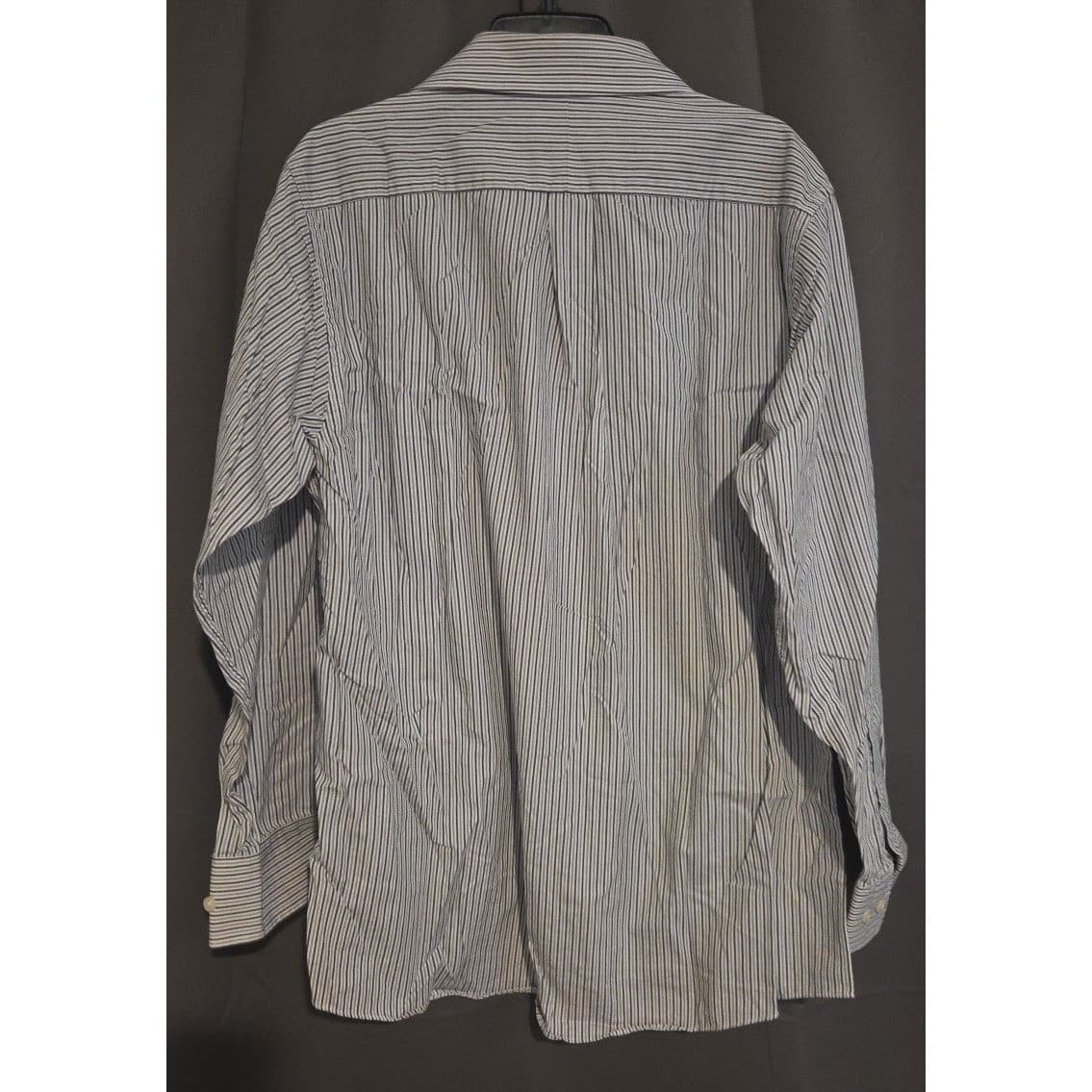 Michael Kors Blue White Striped Long Sleeve Button Down, Men's 16 34/35 Shirt - Thumbnail 4
