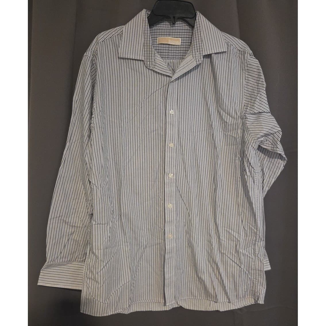 Michael Kors Blue White Striped Long Sleeve Button Down, Men's 16 34/35 Shirt - Thumbnail 3