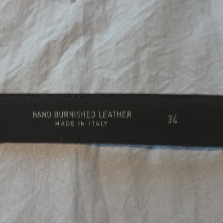 Hand Burnished Leather Belt, Made in Italy, Dark Brown Gold Buckle, Size 34 - Thumbnail 6