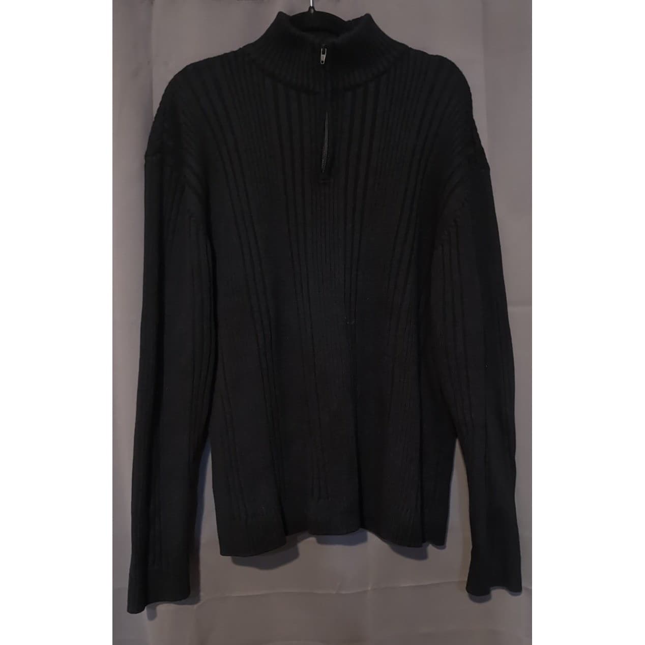 Alex Stevens Black Ribbed 100% Cotton Quarter Zip, Mock Neck Sweater Men's Large - Thumbnail 3