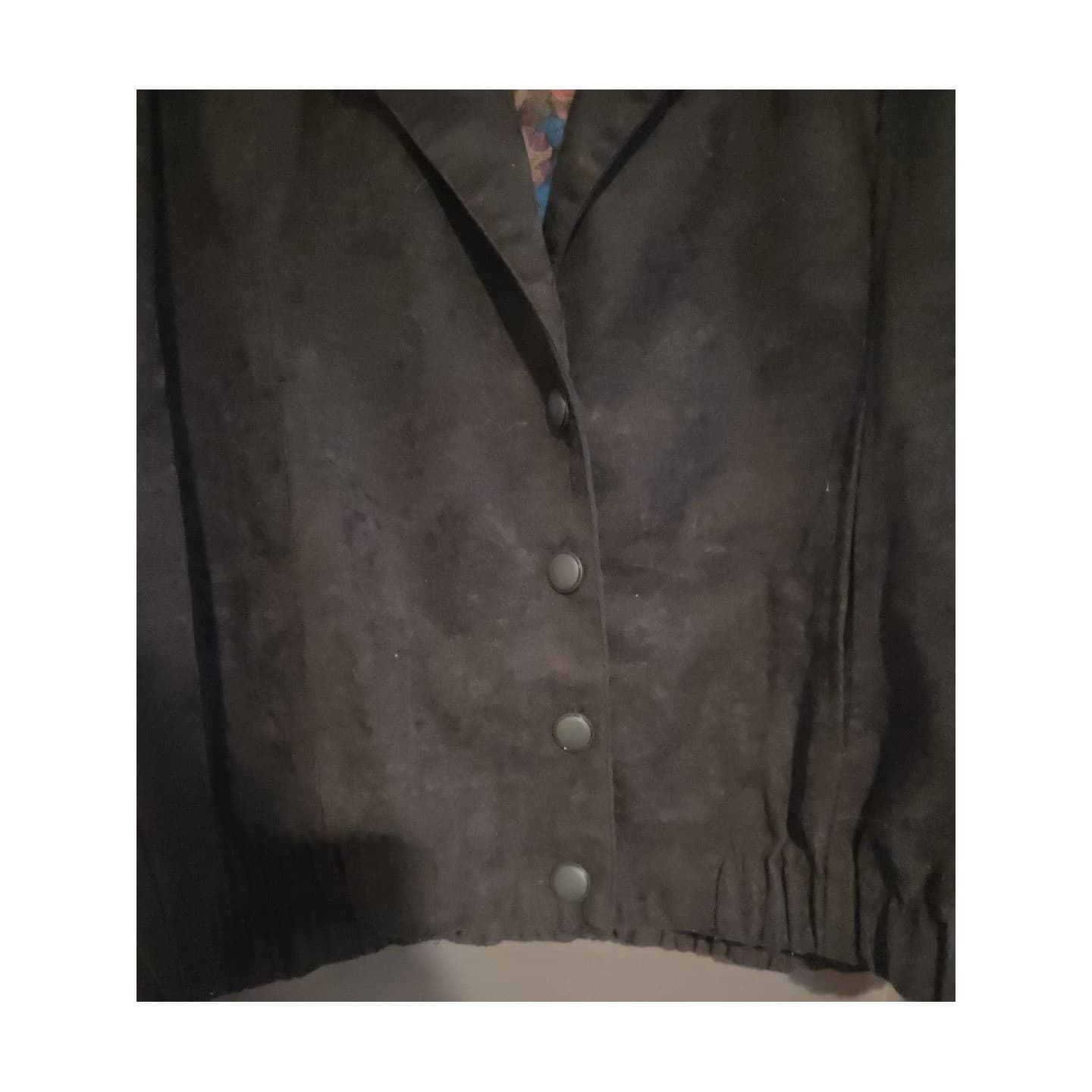 Jessica Scott Black Faux Suede Bomber Jacket, Floral Lining, Women's Small, Vtg - Thumbnail 6