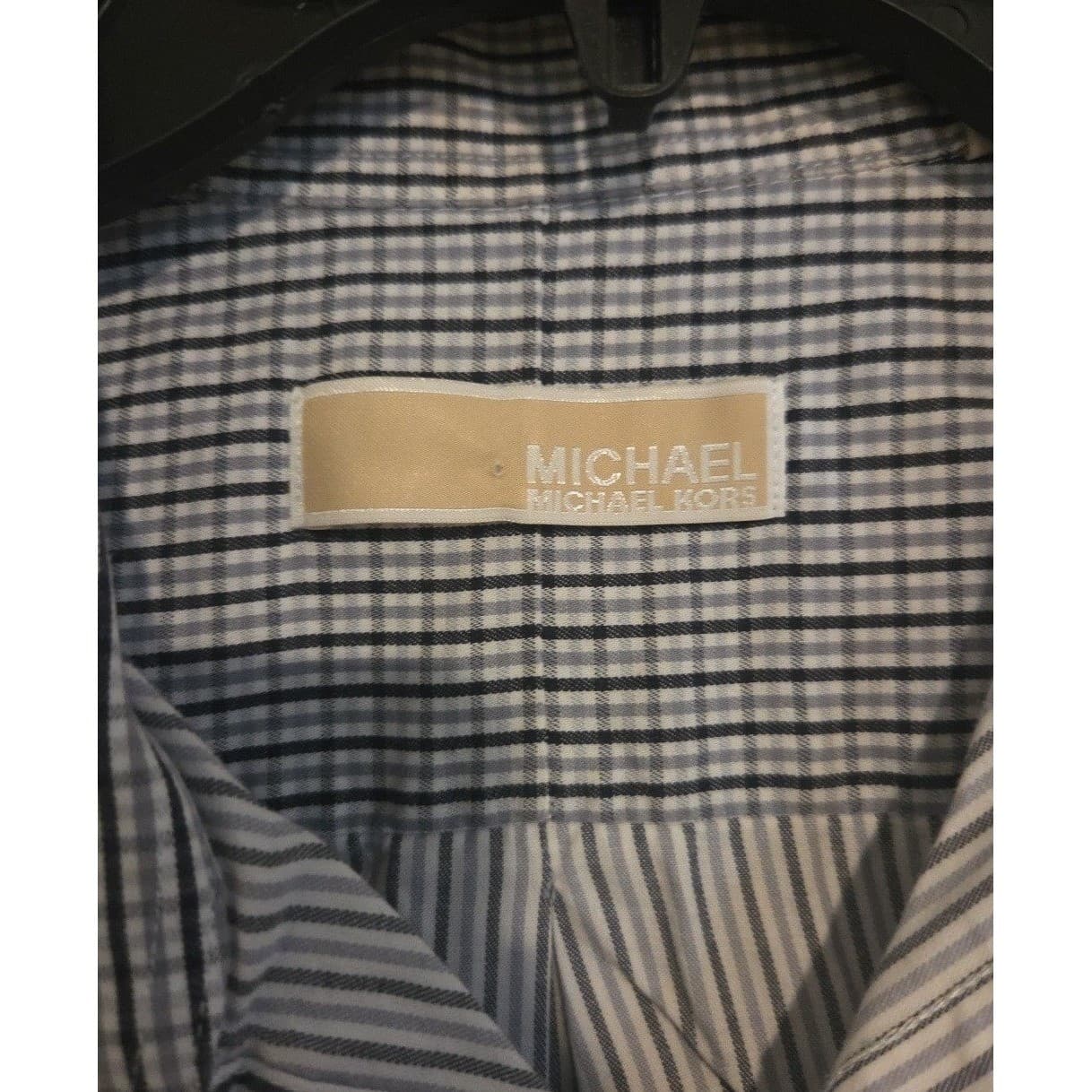 Michael Kors Blue White Striped Long Sleeve Button Down, Men's 16 34/35 Shirt - Thumbnail 5