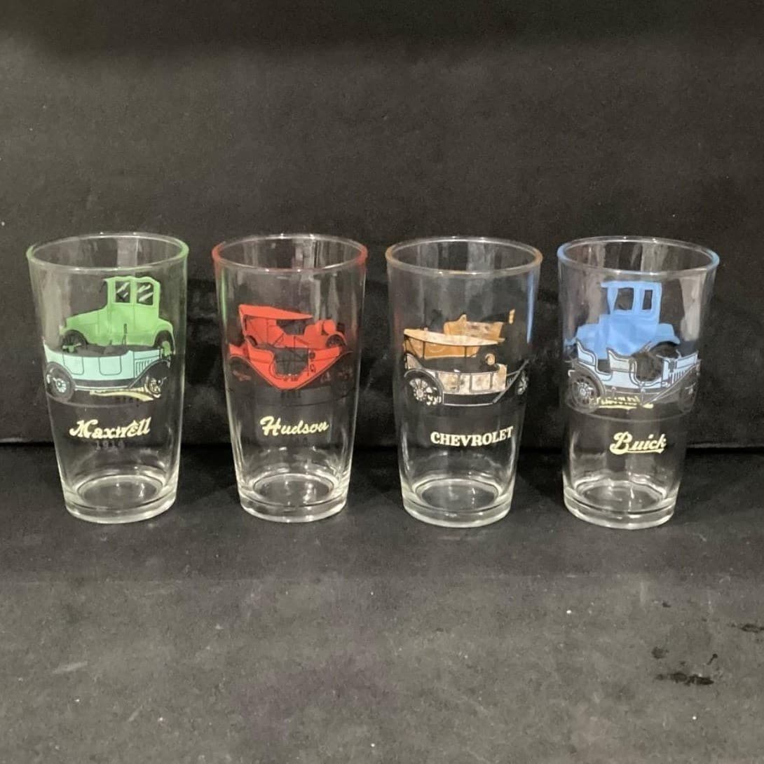 Anchor Hocking Antique Cars Tumblers, Set of 4, Multicolored Vehicle Glasses - Thumbnail 2