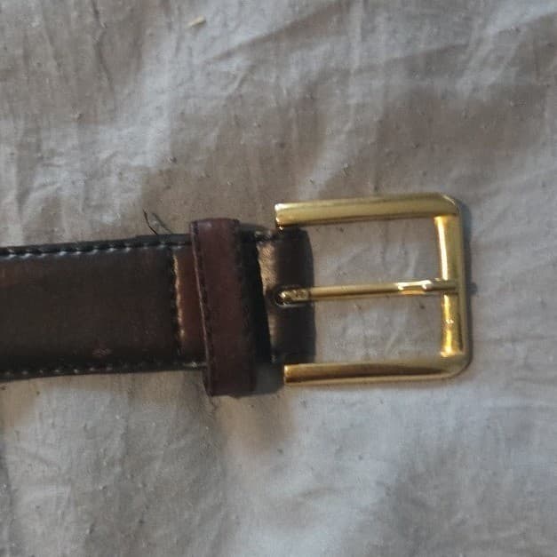 Hand Burnished Leather Belt, Made in Italy, Dark Brown Gold Buckle, Size 34 - Thumbnail 3