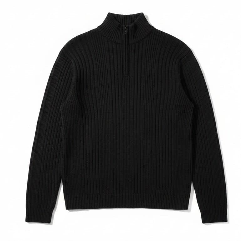 Alex Stevens Black Ribbed 100% Cotton Quarter Zip, Mock Neck Sweater Men's Large