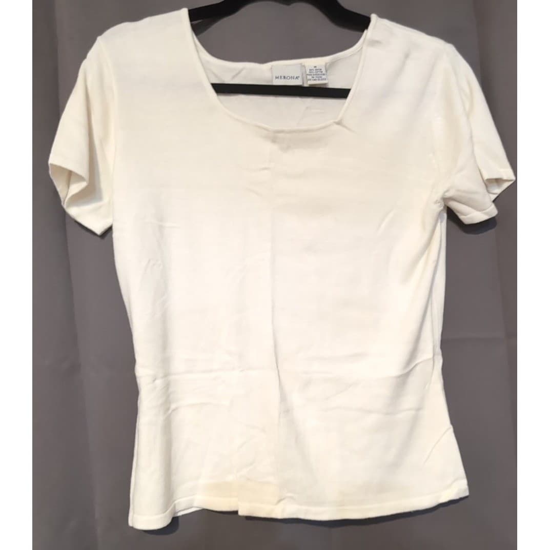 Merona Cream Scoop Neck Short Sleeve Knit Top, Women's Medium Rayon Cotton Blend - Thumbnail 3