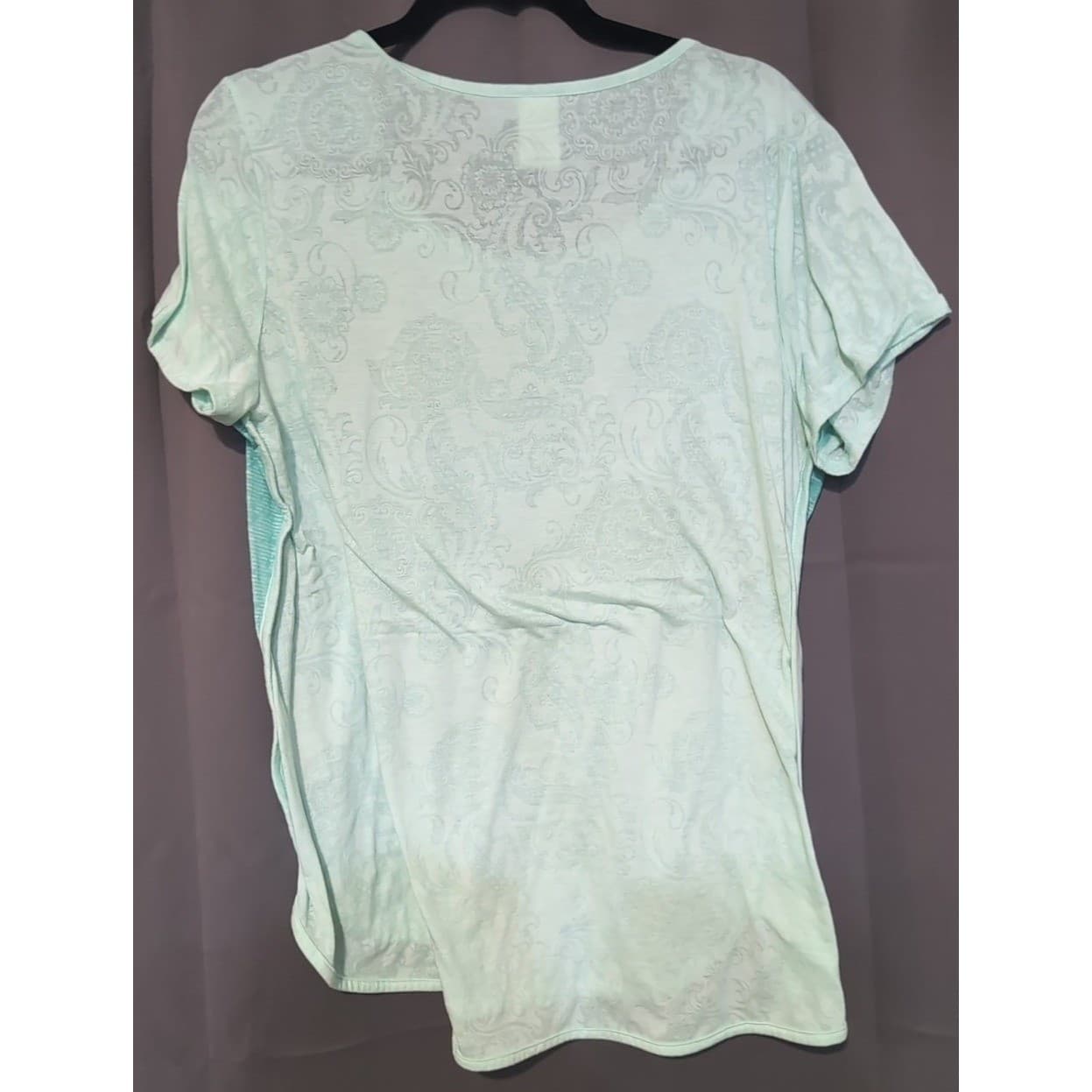 Faded Glory Opaline Green Burnout Damask Rhinestone Top, Women's XL 16-18 - Thumbnail 4