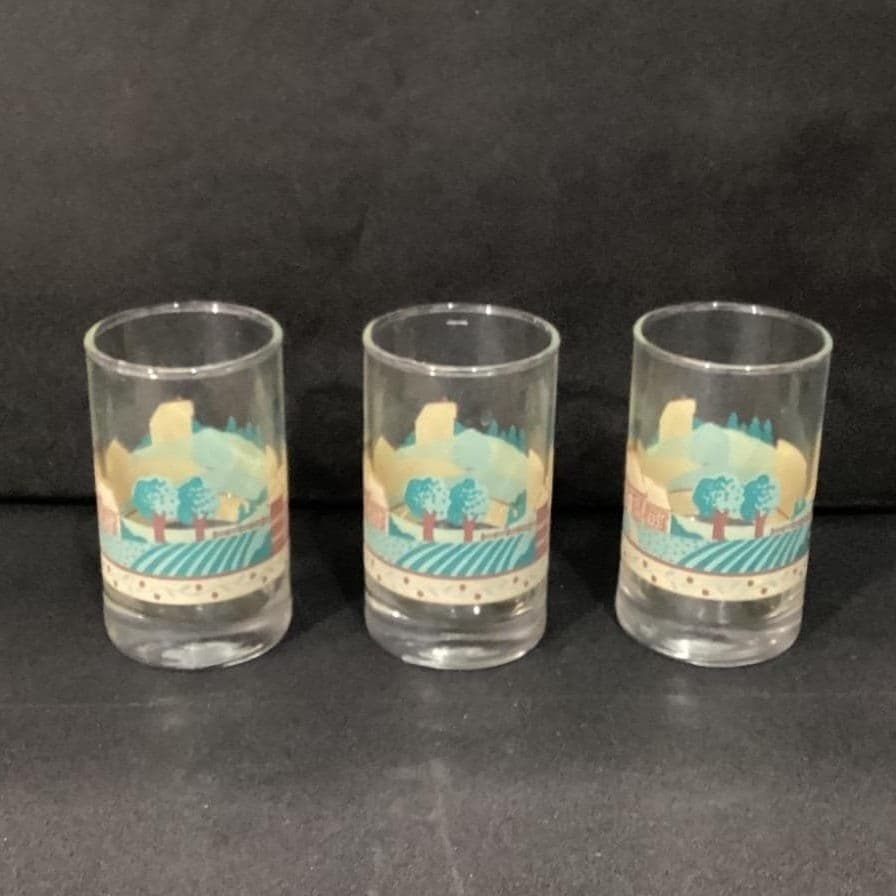 Libbey Crisa Farm Landscape Juice Glasses, Set of 3, Vintage Farmhouse Tumblers - Thumbnail 9