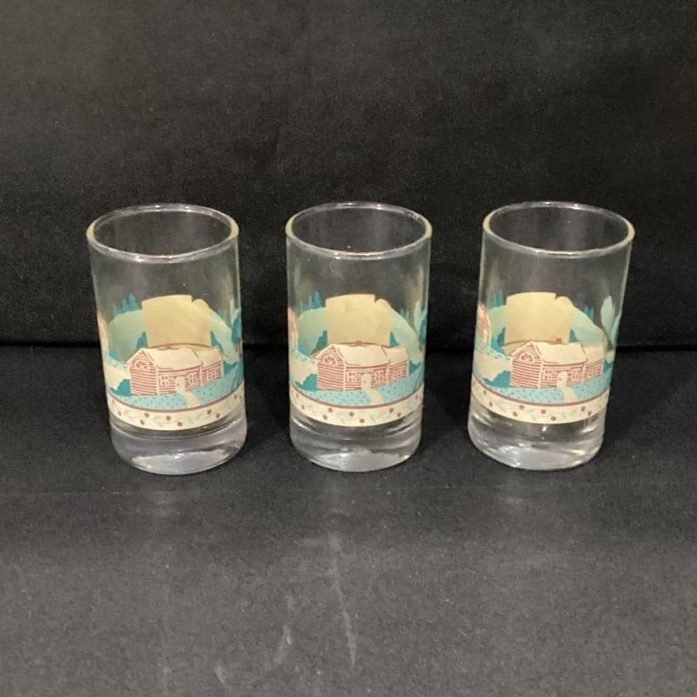Libbey Crisa Farm Landscape Juice Glasses, Set of 3, Vintage Farmhouse Tumblers - Thumbnail 10