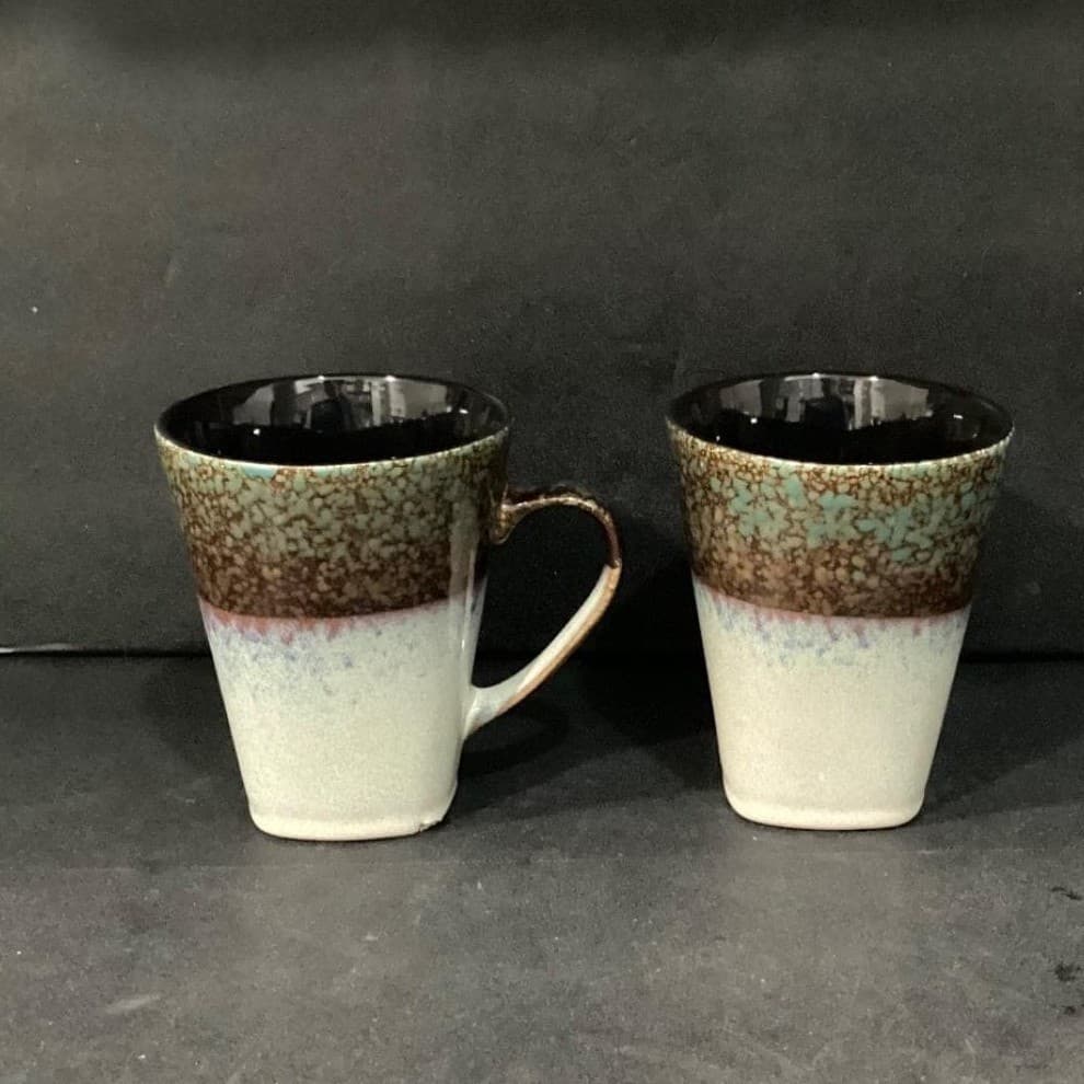 Master Cuisine Coffee Cups, Set of 2, Cream Brown Blue Stoneware Mugs, Drinkware - Thumbnail 4