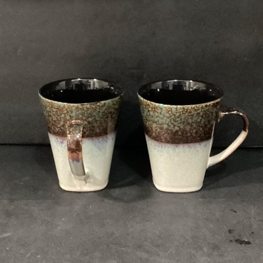 Master Cuisine Coffee Cups, Set of 2, Cream Brown Blue Stoneware Mugs, Drinkware - Thumbnail 3