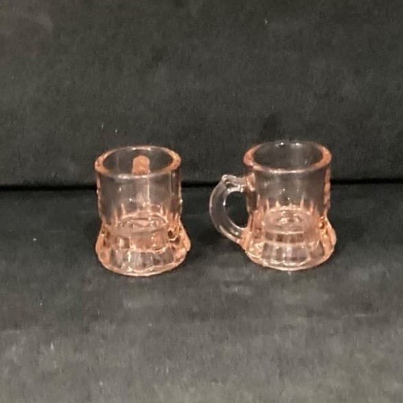 Federal Glass Pink Mini Shot Glasses, Set of 2, Depression Era Toothpick Holders - Thumbnail 4