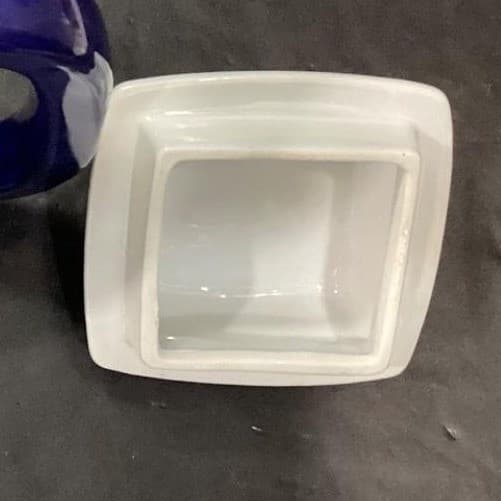 Blue & White Delft-Inspired Square Lidded Pitcher Chinoiserie Floral Ceramic Jug - Thumbnail 8
