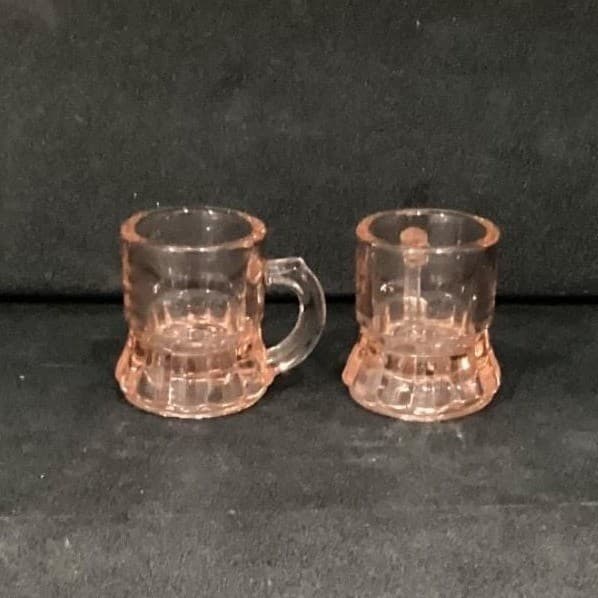 Federal Glass Pink Mini Shot Glasses, Set of 2, Depression Era Toothpick Holders - Thumbnail 3