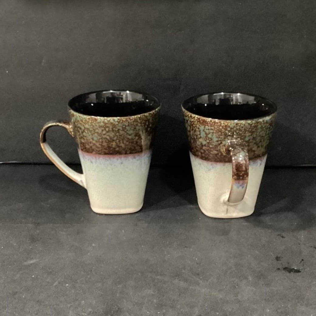 Master Cuisine Coffee Cups, Set of 2, Cream Brown Blue Stoneware Mugs, Drinkware - Thumbnail 2