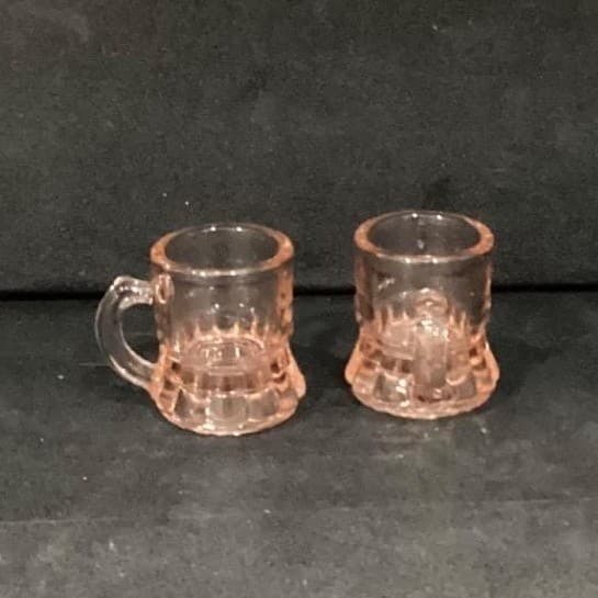 Federal Glass Pink Mini Shot Glasses, Set of 2, Depression Era Toothpick Holders - Thumbnail 5