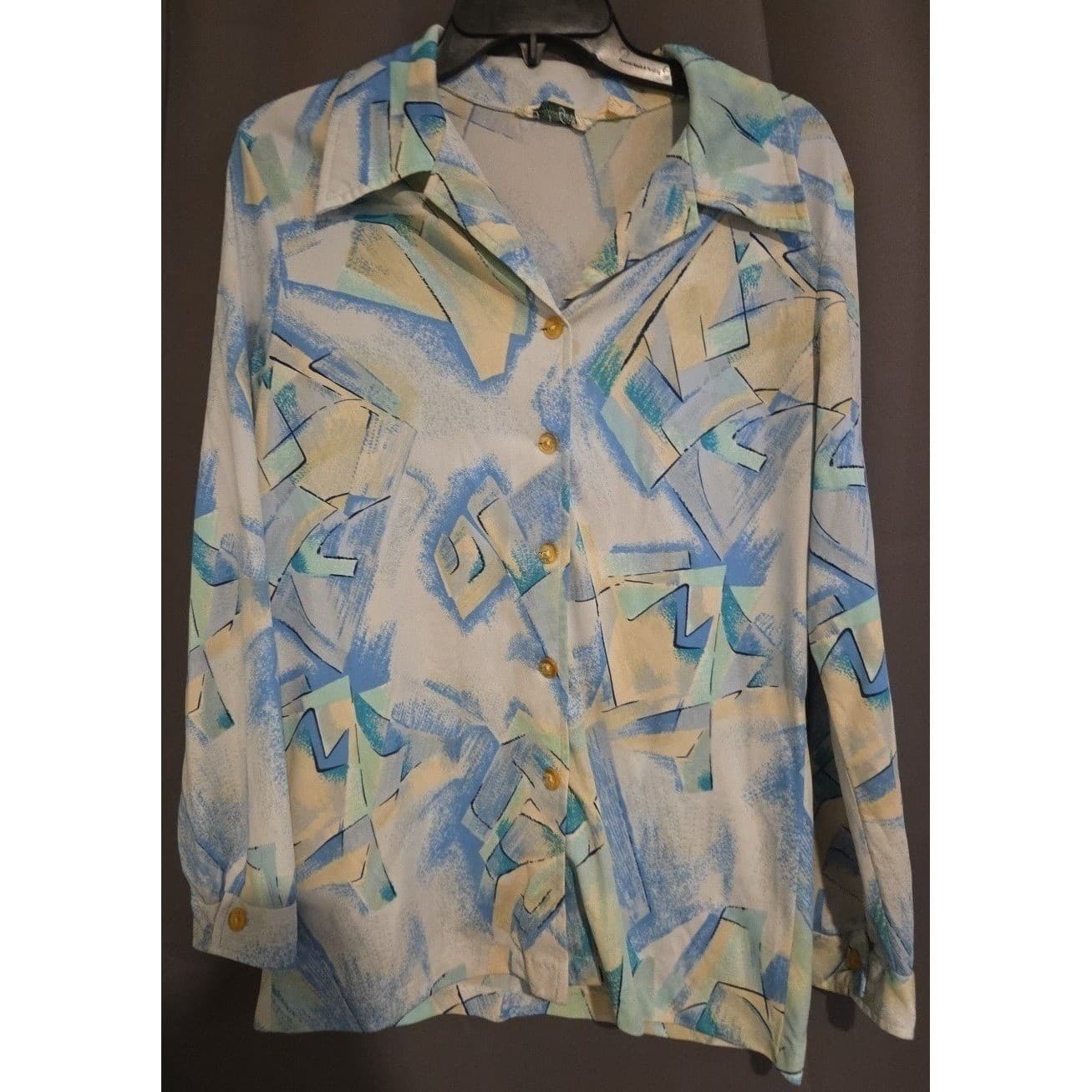 Gingham Girl Abstract Geometric Print Button Up Blouse, Blue Yellow, Women's 18 - Thumbnail 3