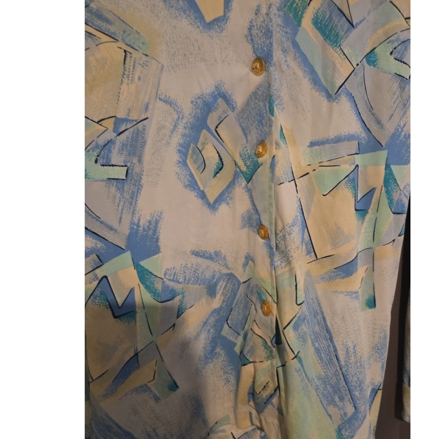 Gingham Girl Abstract Geometric Print Button Up Blouse, Blue Yellow, Women's 18 - Thumbnail 6