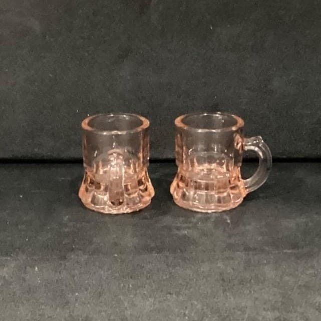 Federal Glass Pink Mini Shot Glasses, Set of 2, Depression Era Toothpick Holders - Thumbnail 2