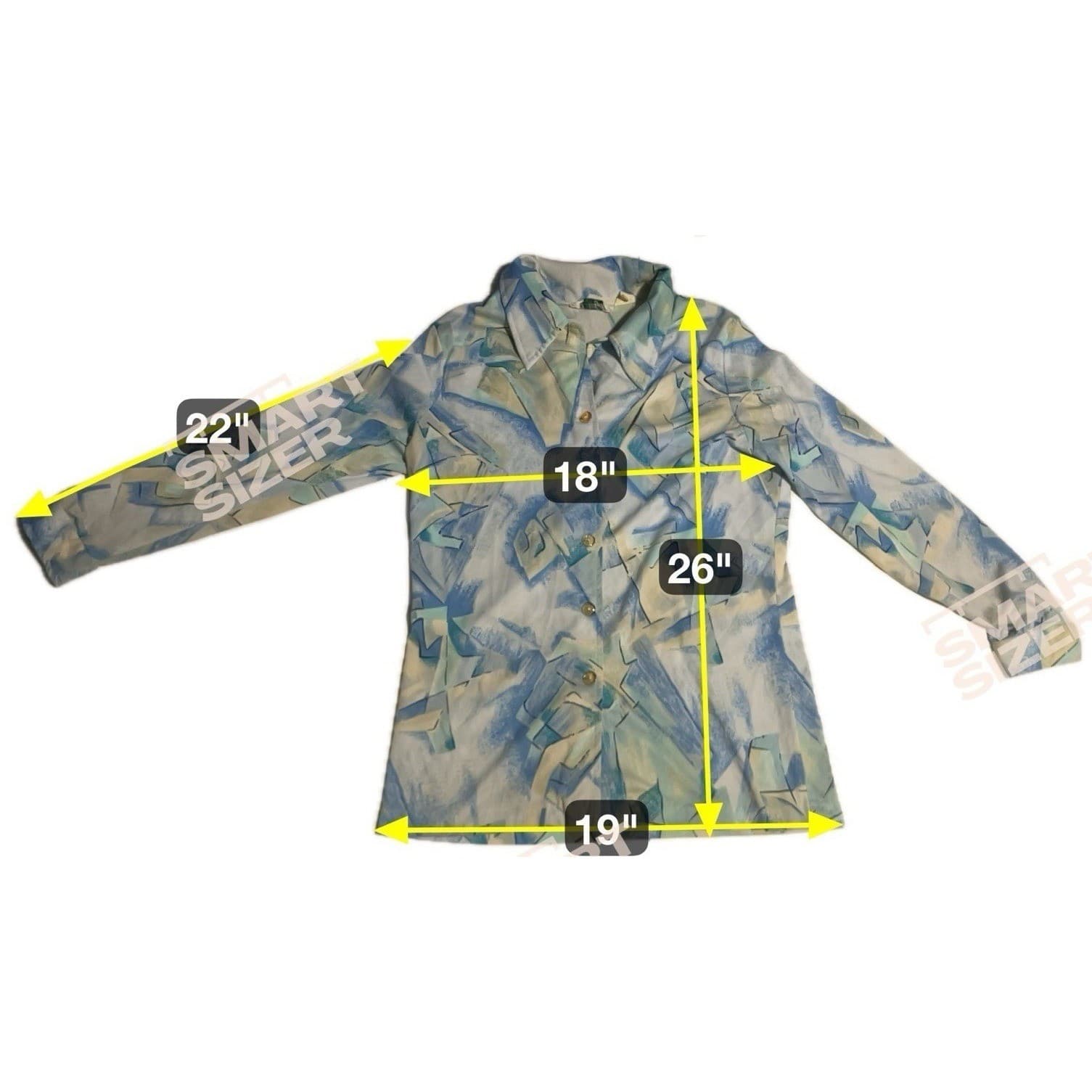 Gingham Girl Abstract Geometric Print Button Up Blouse, Blue Yellow, Women's 18 - Thumbnail 2