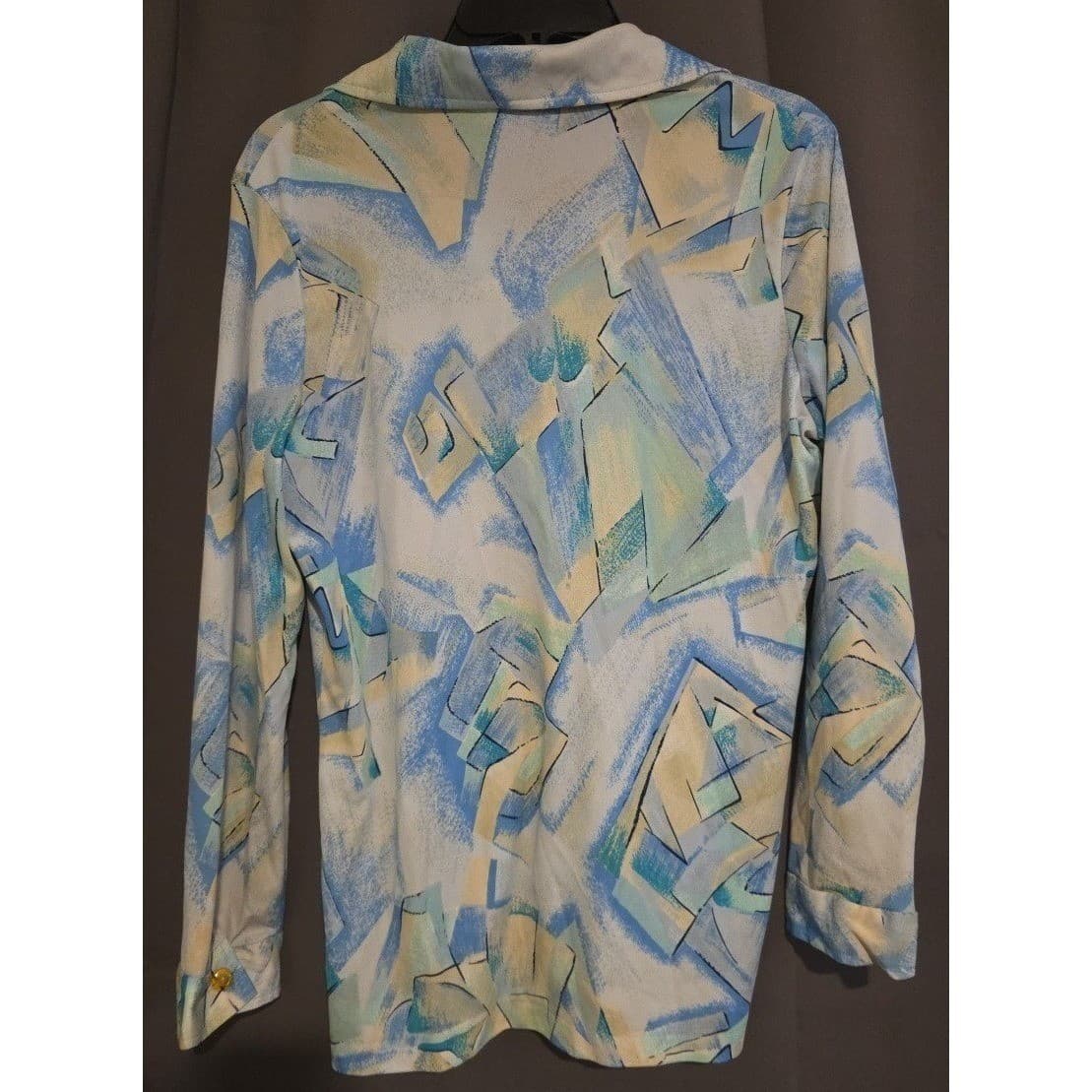 Gingham Girl Abstract Geometric Print Button Up Blouse, Blue Yellow, Women's 18 - Thumbnail 4