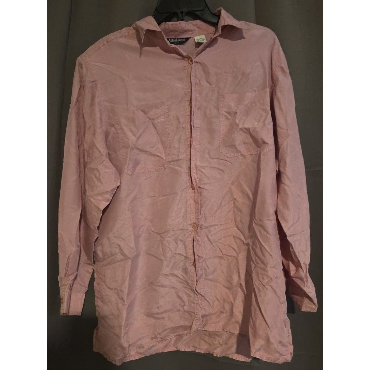 Ashleigh Morgan Sport Silk Button Down Blouse, Dusty Rose Pink, Women's Medium - Thumbnail 3