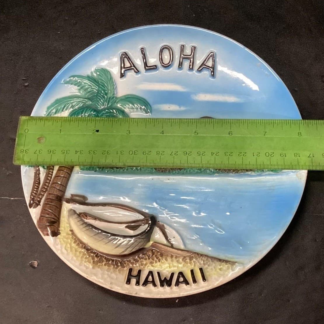 Aloha Hawaii Hand Painted Plate, Vintage 3D Embossed Design, Souvenir Keepsake - Thumbnail 5
