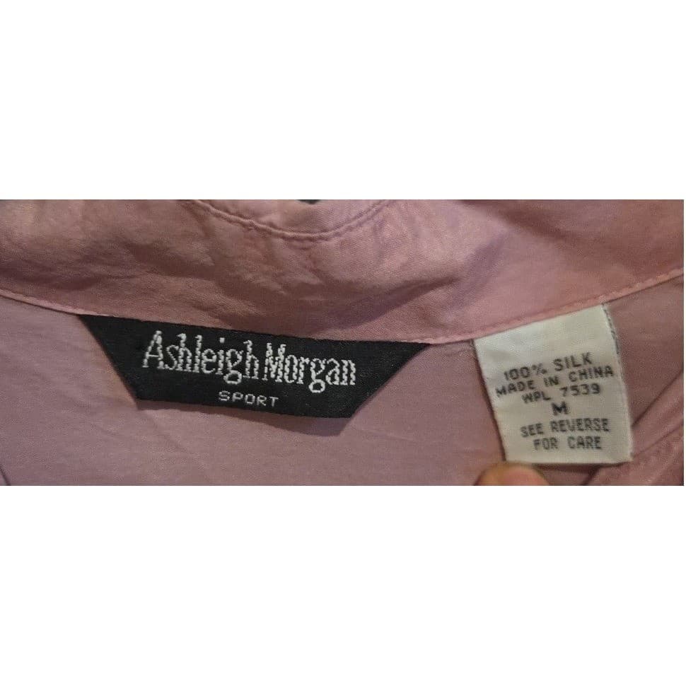 Ashleigh Morgan Sport Silk Button Down Blouse, Dusty Rose Pink, Women's Medium - Thumbnail 5
