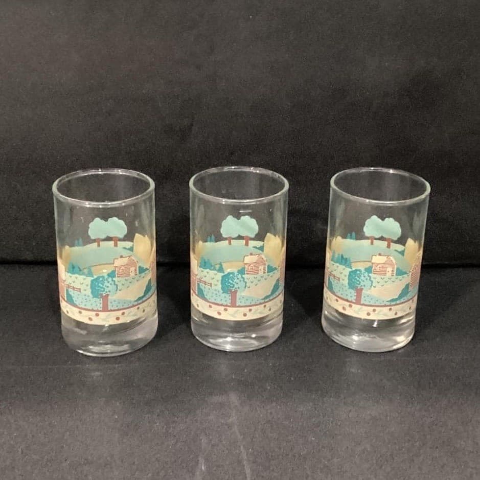 Libbey Crisa Farm Landscape Juice Glasses, Set of 3, Vintage Farmhouse Tumblers - Thumbnail 11