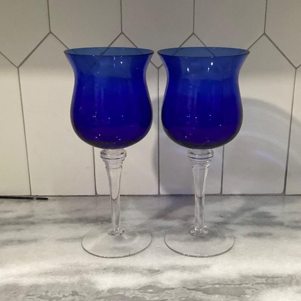 Cobalt Blue Wine Glasses, Set Of 2, Clear Base Stemware, Replacement Drinkware - Thumbnail 2