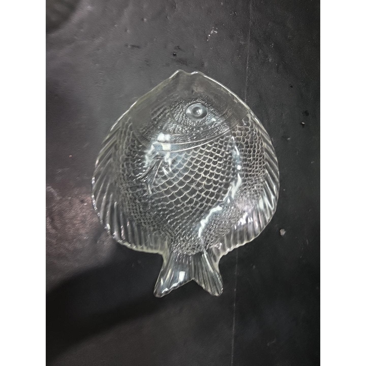 Arcoroc Clear Fish Salad Plates, Set of 2, Embossed Pressed Glass, Tableware - Thumbnail 2