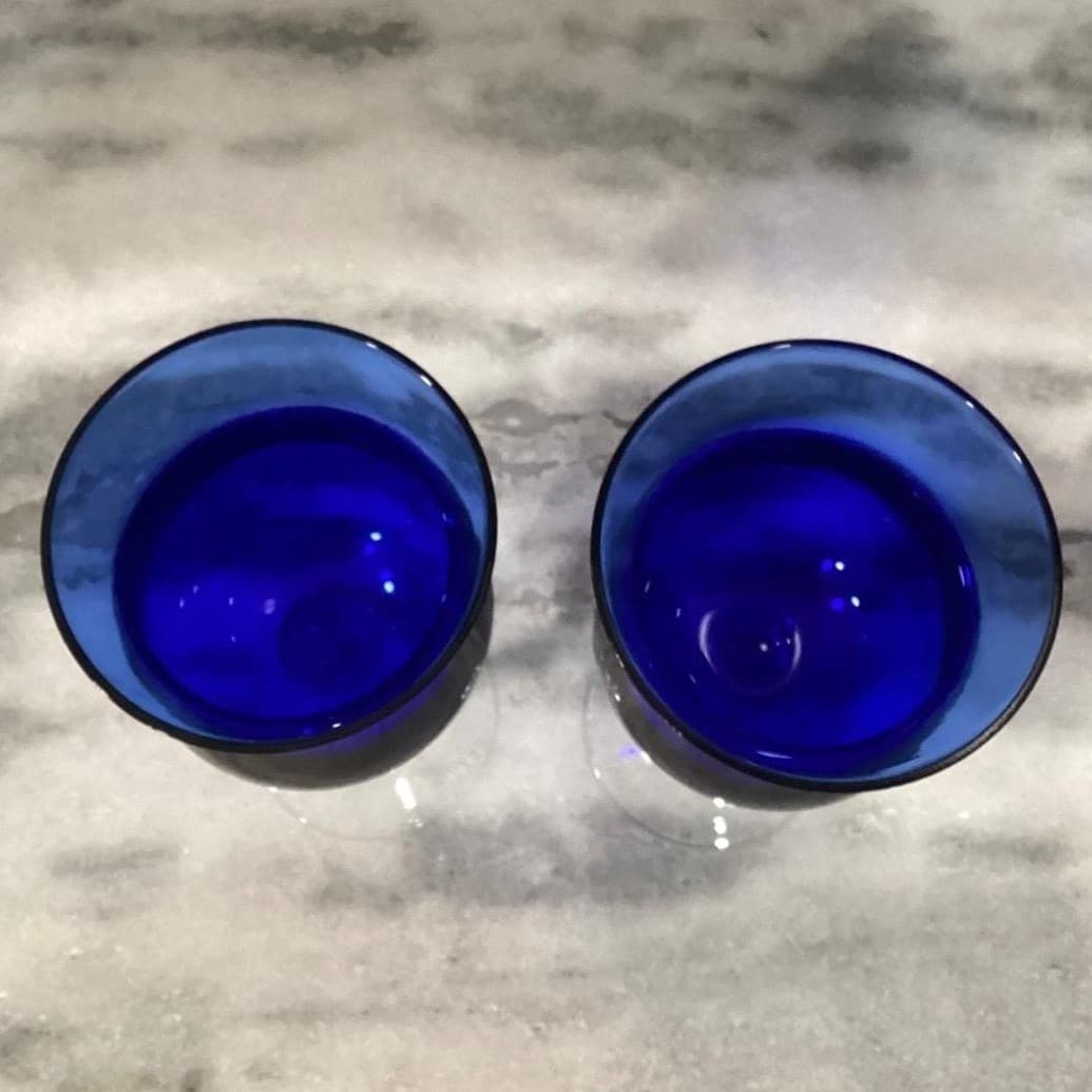 Cobalt Blue Wine Glasses, Set Of 2, Clear Base Stemware, Replacement Drinkware - Thumbnail 4