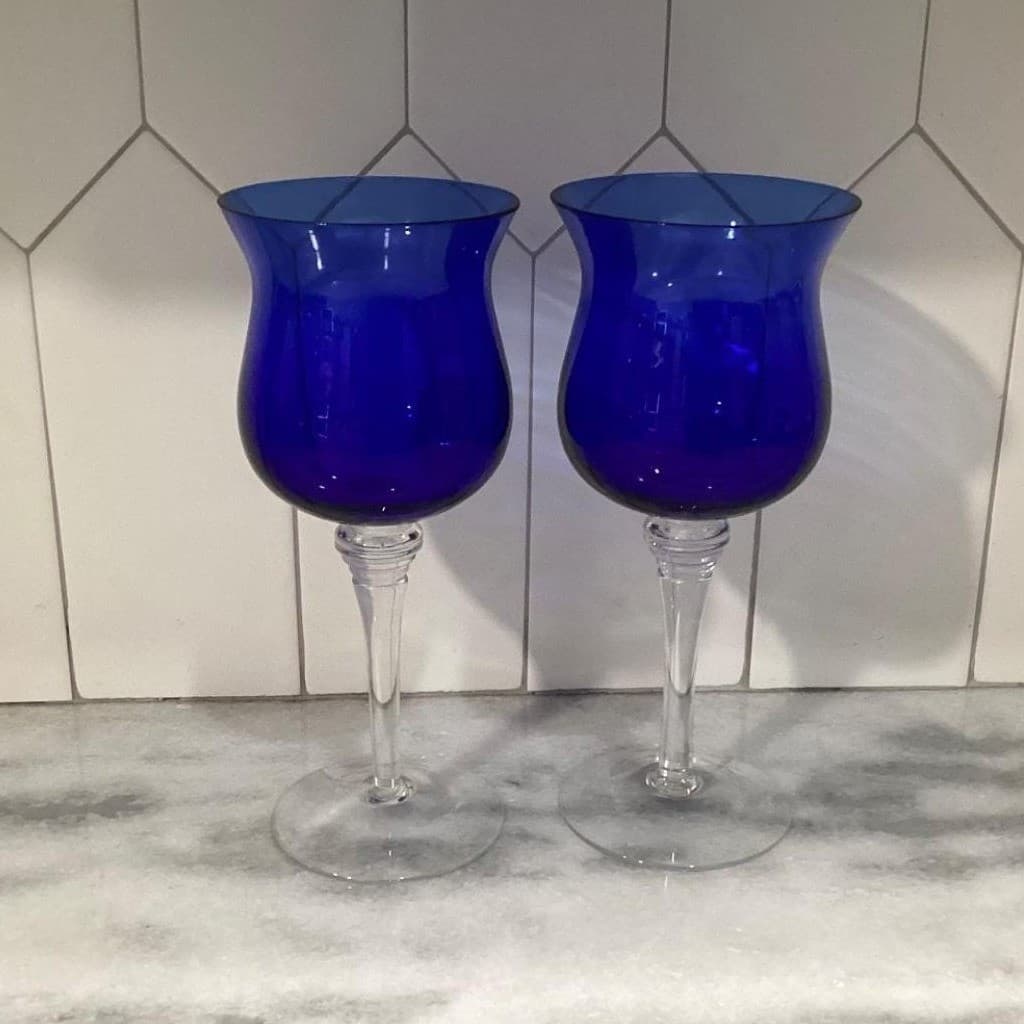 Cobalt Blue Wine Glasses, Set Of 2, Clear Base Stemware, Replacement Drinkware - Thumbnail 10