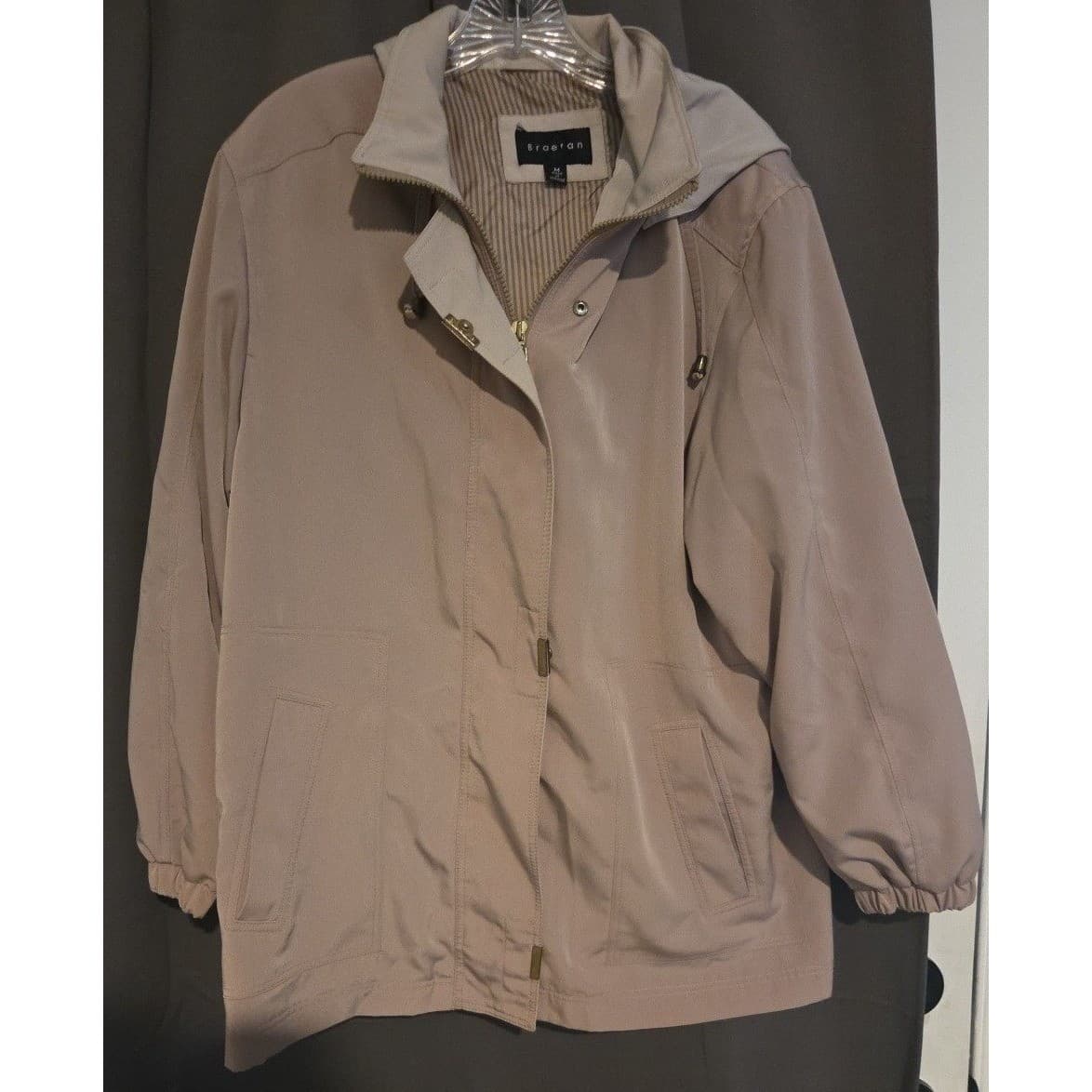 Braetan Hooded Anorak Jacket, Beige Zip Front, Striped Lining, Women's Medium - Thumbnail 3