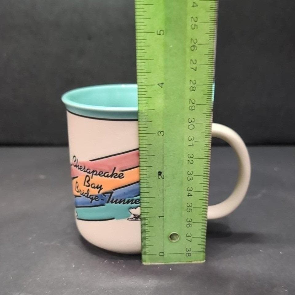 Chesapeake Bay Bridge-Tunnel Mug, Vintage Stoneware, Pastel Souvenir Coffee Cup - Thumbnail 2