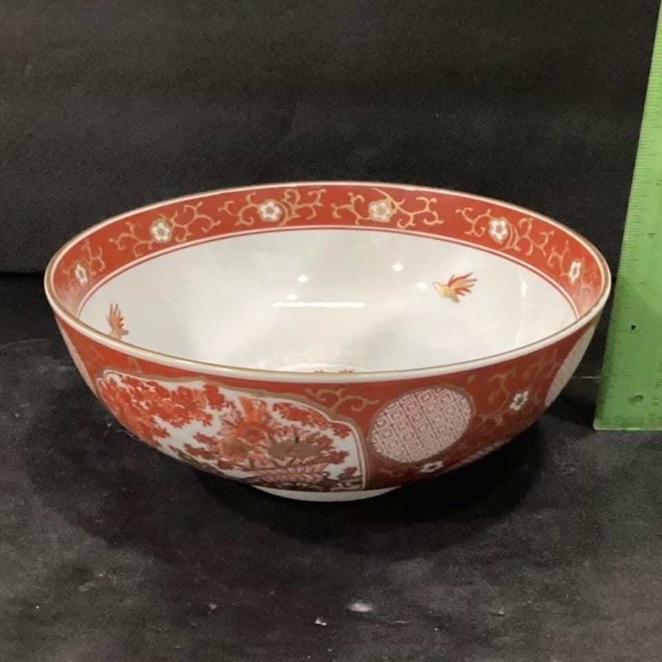 Imari Japan Serving Bowl, Vintage Hand Painted Floral & Birds, Vegetable Dish - Thumbnail 7