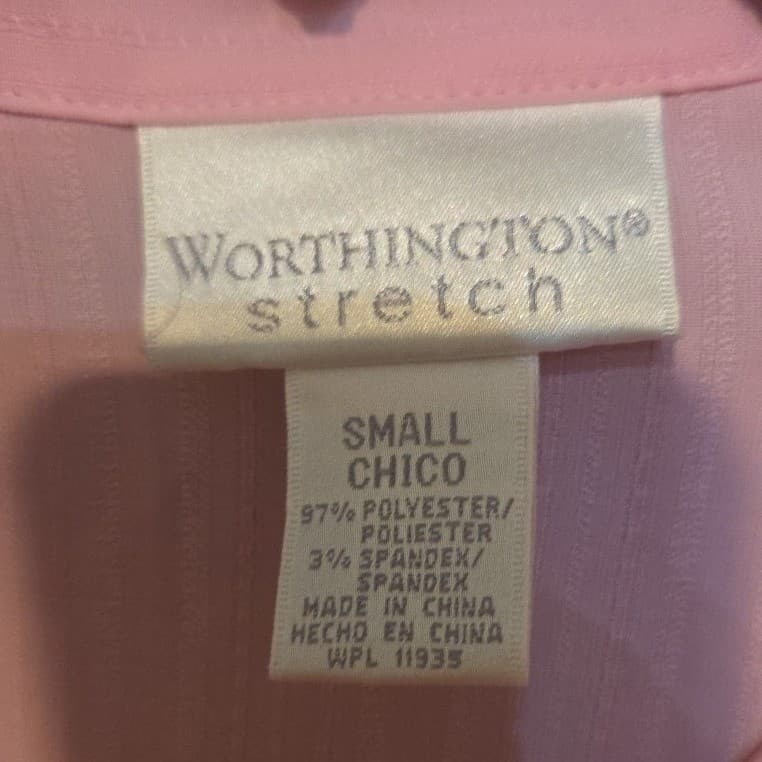 Worthington Stretch Pink Button Down Blouse, Woman's Small, 3/4 Sleeve, Textured - Thumbnail 5