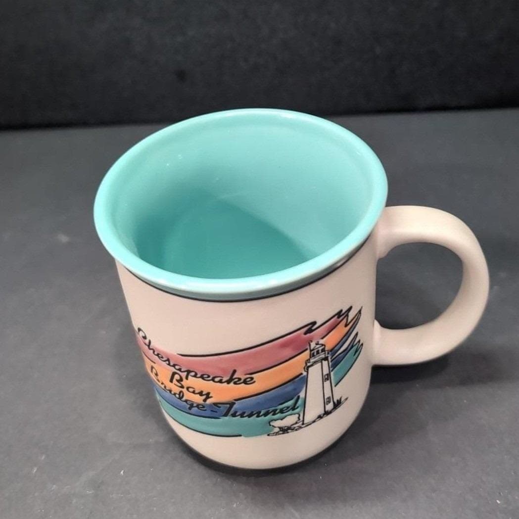 Chesapeake Bay Bridge-Tunnel Mug, Vintage Stoneware, Pastel Souvenir Coffee Cup - Thumbnail 5
