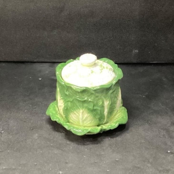 Mann Monte Verde Green Cauliflower Sugar Bowl, Vintage Hand Painted Tableware - Thumbnail 5