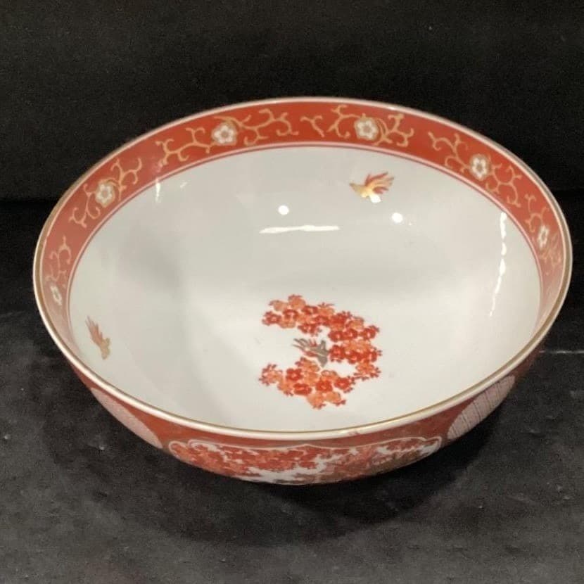 Imari Japan Serving Bowl, Vintage Hand Painted Floral & Birds, Vegetable Dish - Thumbnail 3