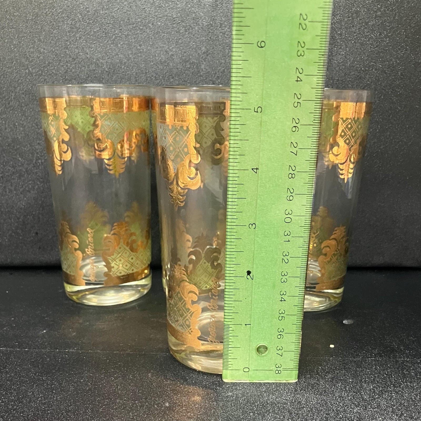 Georges Briard Signed Carrara Highball Glasses, Set of 4, Gold & Green Tumblers - Thumbnail 10