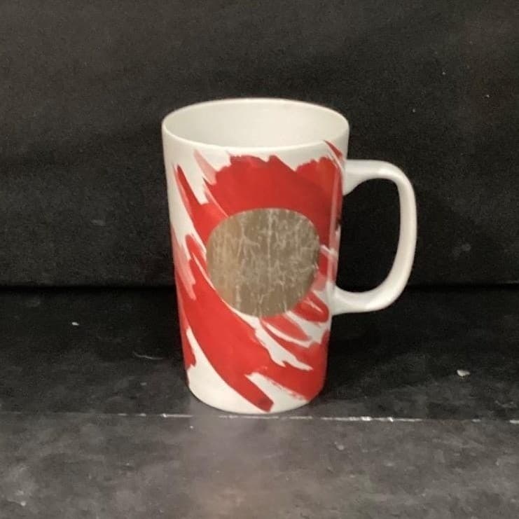 Starbucks Red Abstract Tall Coffee Cup W/ Gold Circle Vintage Inspired Drinkware - Thumbnail 2