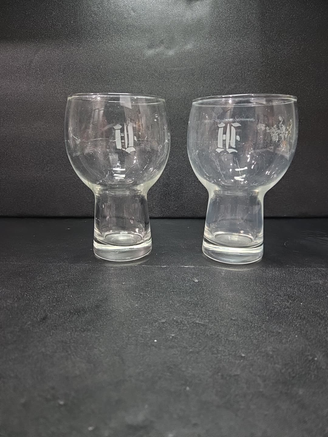 Etched Vintage Pilsner Glasses, Frosted H Monogram Tumblers, Set Of 2 Glasses - Thumbnail 3