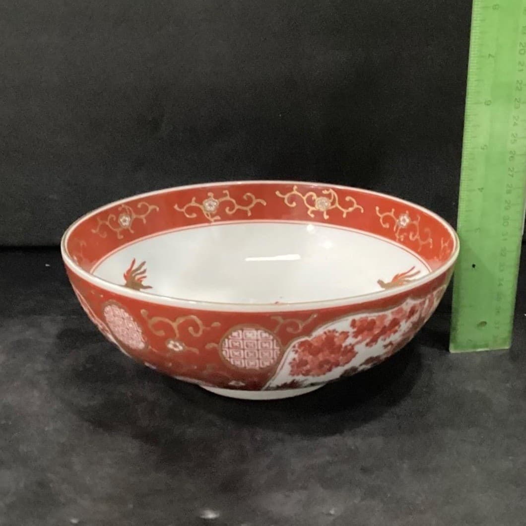 Imari Japan Vegetable Bowl, Vintage Hand Painted Floral & Birds, Serving Dish - Thumbnail 7